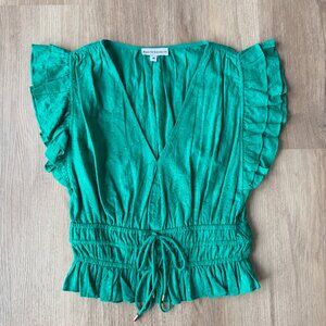KARINA GRIMALDO Green Metallic Ruffle Top Sleeveless MEDIUM 6